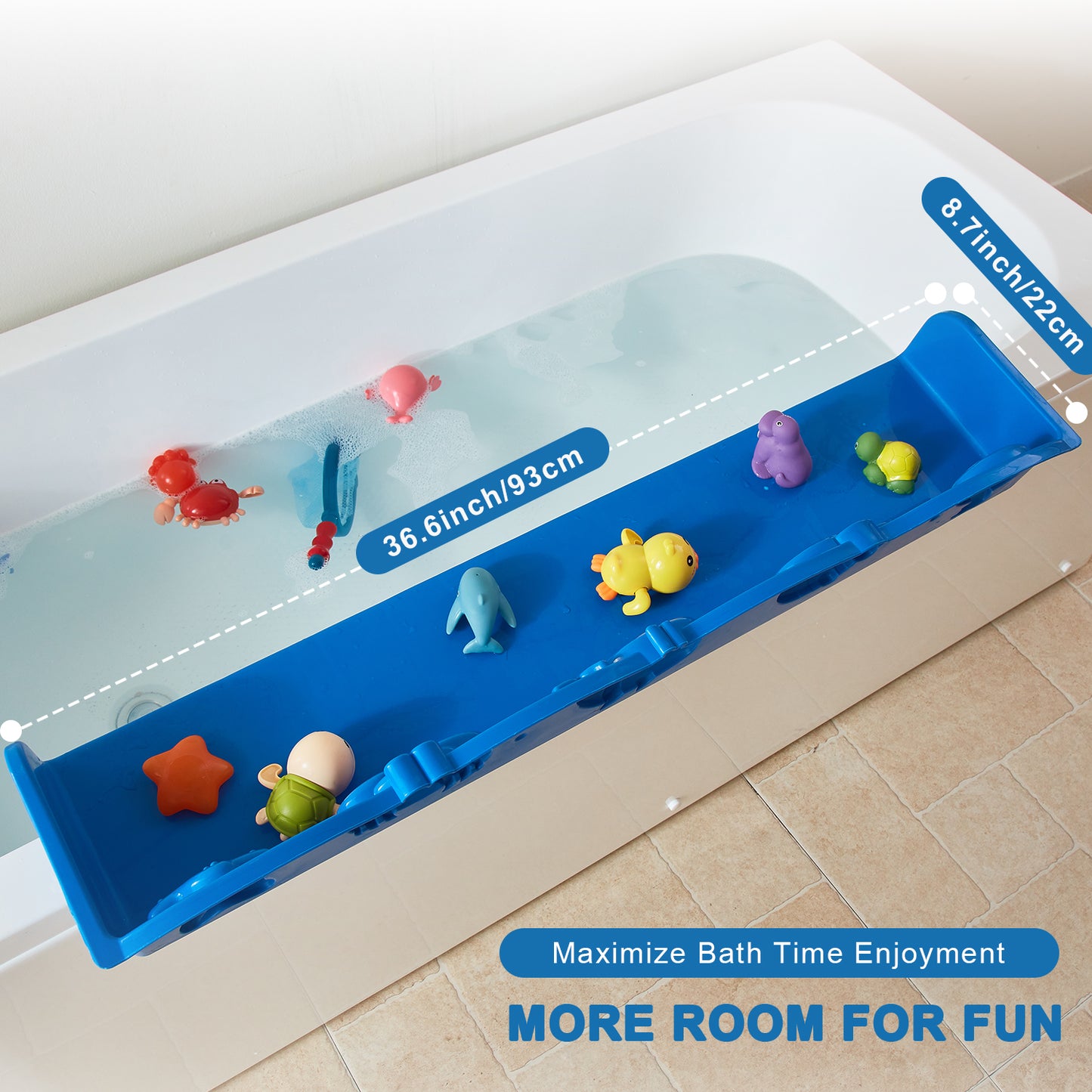 Ozean Tiere Badewanne Spritzschutz für Kinder, drehbare Design Badewanne Wanne Tablett, Wanne Regal und Organizer für Baby Bad Spielzeug, Bad Spielzeug Tolder für Kleinkinder Kinder Baby (Blau)