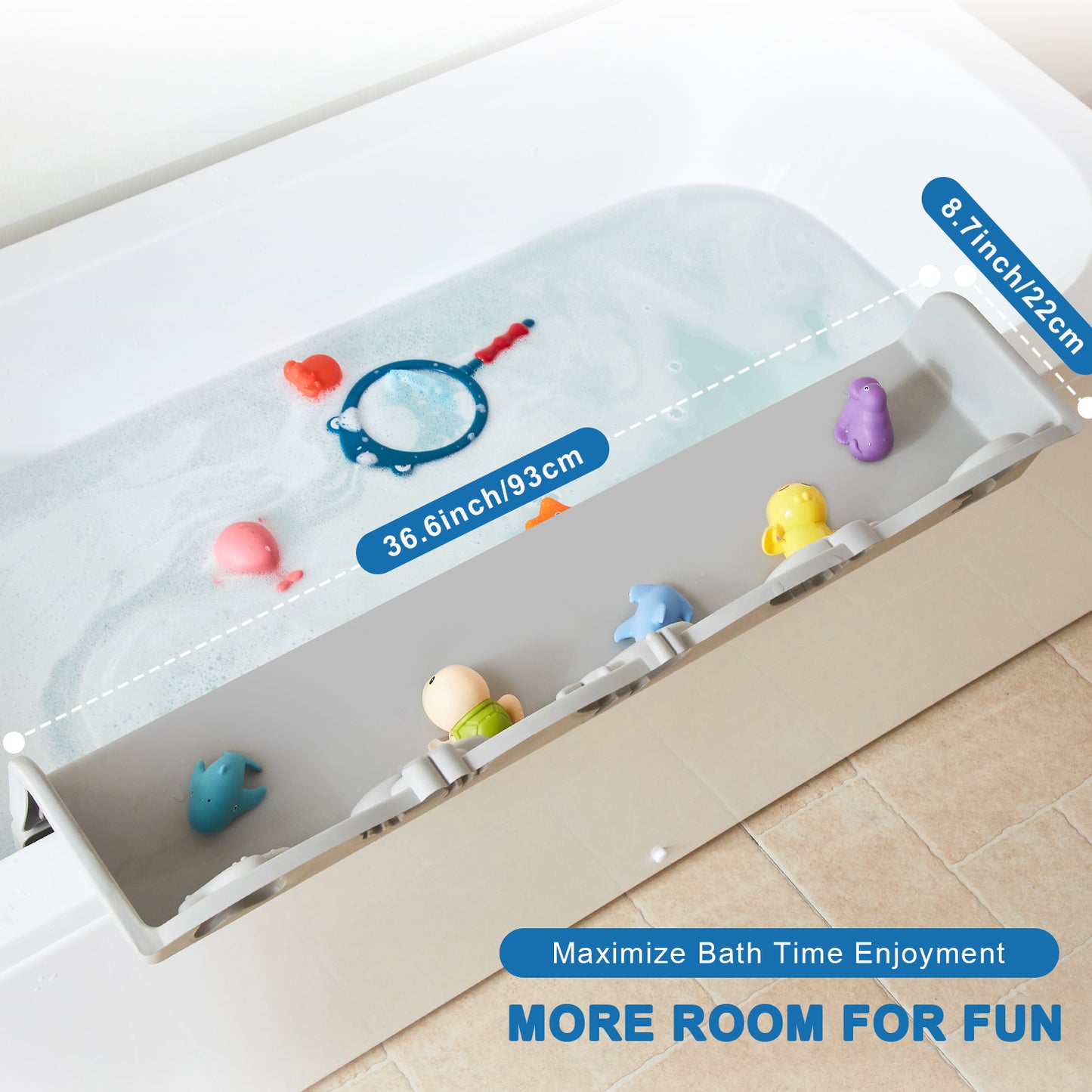 Ozean Tiere Badewanne Spritzschutz für Kinder, drehbare Design Badewanne Wanne Tablett, Wanne Regal und Organizer für Baby Bad Spielzeug, Bad Spielzeug Tolder für Kleinkinder Kinder Baby (Grau)