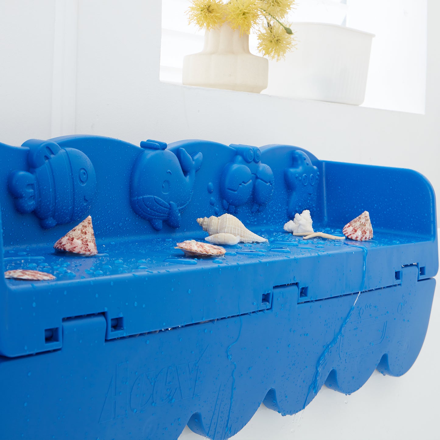 Ozean Tiere Badewanne Spritzschutz für Kinder, drehbare Design Badewanne Wanne Tablett, Wanne Regal und Organizer für Baby Bad Spielzeug, Bad Spielzeug Tolder für Kleinkinder Kinder Baby (Blau)