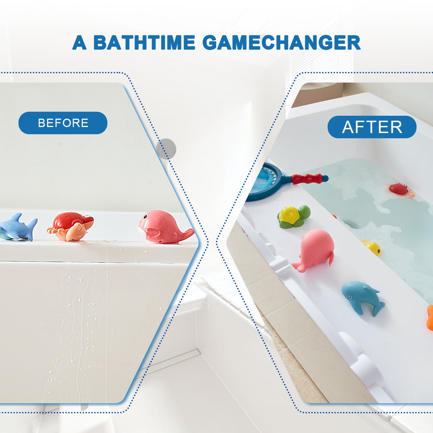 Ozean Tiere Badewanne Spritzschutz für Kinder, drehbare Design Badewanne Wanne Tablett, Wanne Regal und Organizer für Baby Bad Spielzeug, Bad Spielzeug Tolder für Kleinkinder Kinder Baby (Weiß)