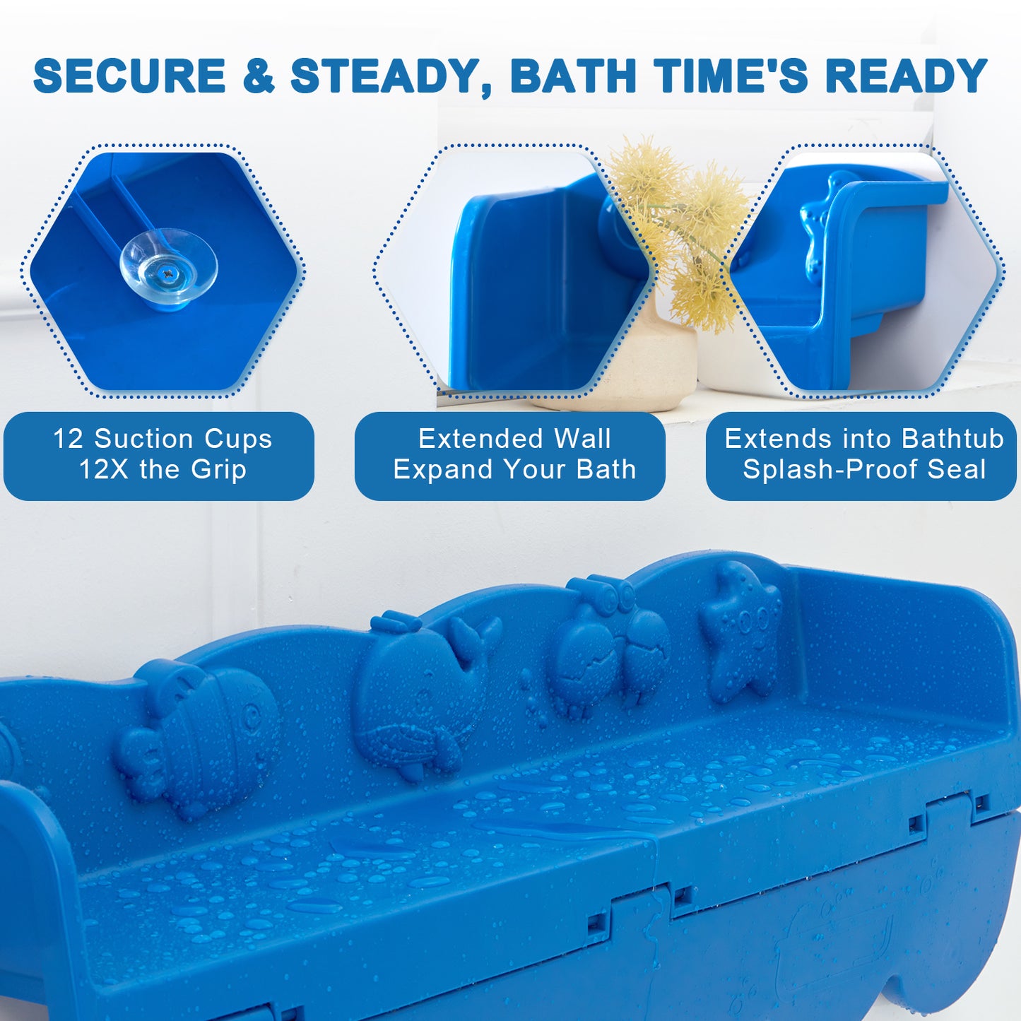 Ozean Tiere Badewanne Spritzschutz für Kinder, drehbare Design Badewanne Wanne Tablett, Wanne Regal und Organizer für Baby Bad Spielzeug, Bad Spielzeug Tolder für Kleinkinder Kinder Baby (Blau)