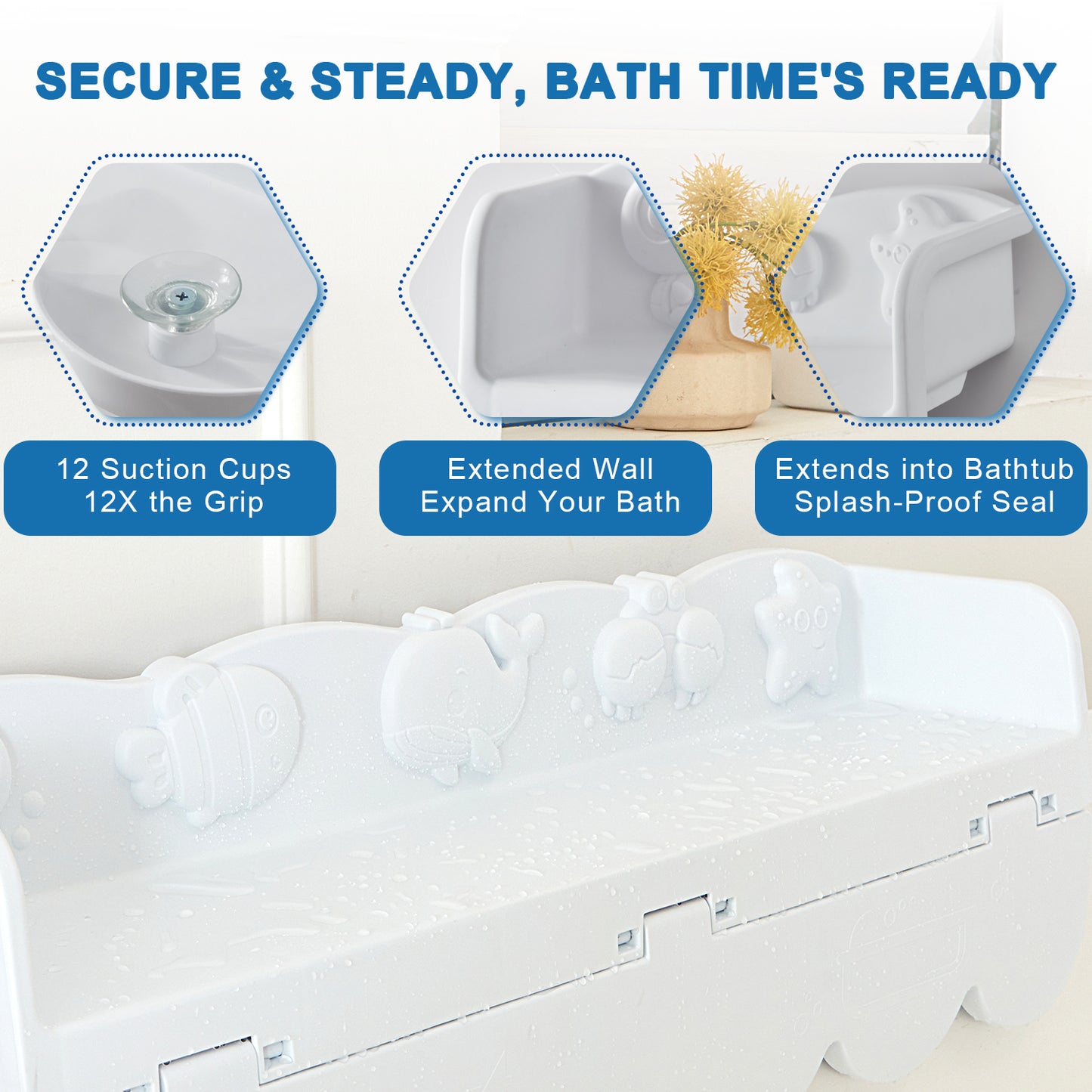 Ozean Tiere Badewanne Spritzschutz für Kinder, drehbare Design Badewanne Wanne Tablett, Wanne Regal und Organizer für Baby Bad Spielzeug, Bad Spielzeug Tolder für Kleinkinder Kinder Baby (Weiß)