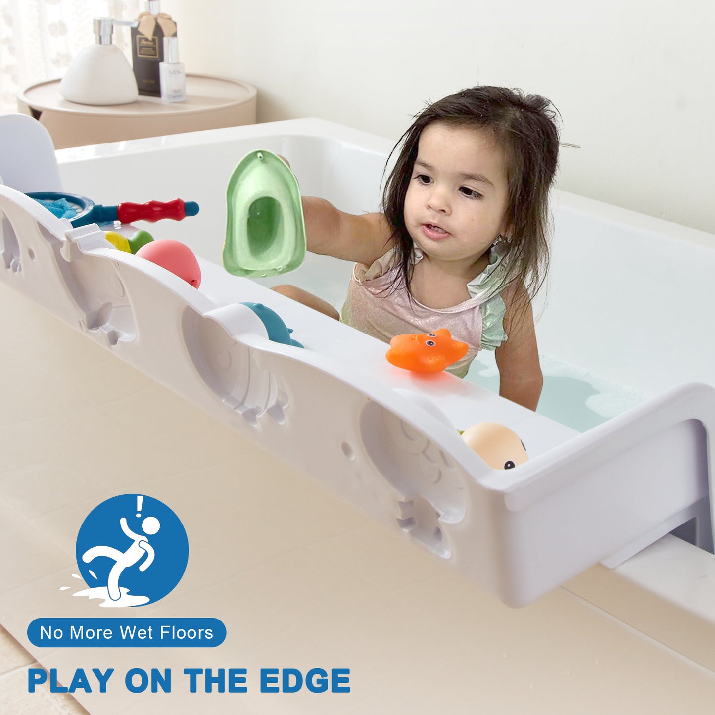 Ozean Tiere Badewanne Spritzschutz für Kinder, drehbare Design Badewanne Wanne Tablett, Wanne Regal und Organizer für Baby Bad Spielzeug, Bad Spielzeug Tolder für Kleinkinder Kinder Baby (Blau)