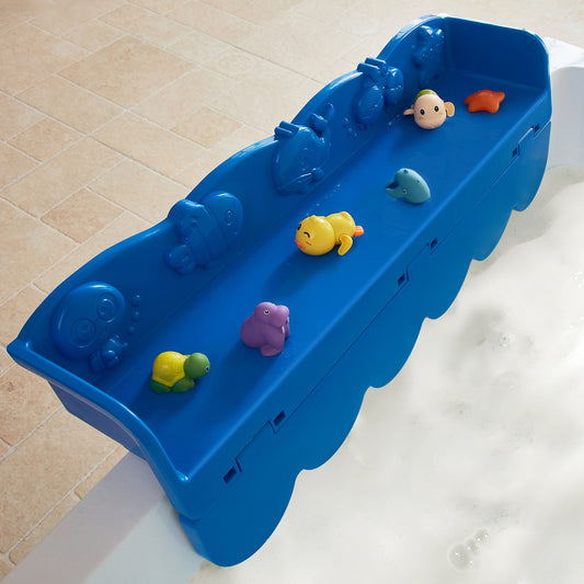 Ozean Tiere Badewanne Spritzschutz für Kinder, drehbare Design Badewanne Wanne Tablett, Wanne Regal und Organizer für Baby Bad Spielzeug, Bad Spielzeug Tolder für Kleinkinder Kinder Baby (Blau)