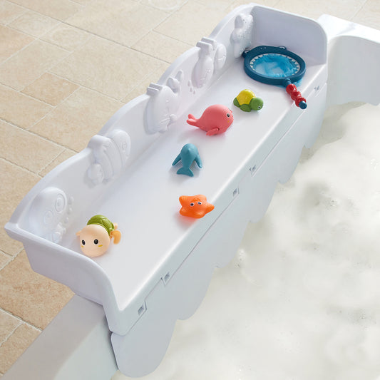 Ozean Tiere Badewanne Spritzschutz für Kinder, drehbare Design Badewanne Wanne Tablett, Wanne Regal und Organizer für Baby Bad Spielzeug, Bad Spielzeug Tolder für Kleinkinder Kinder Baby (Weiß)