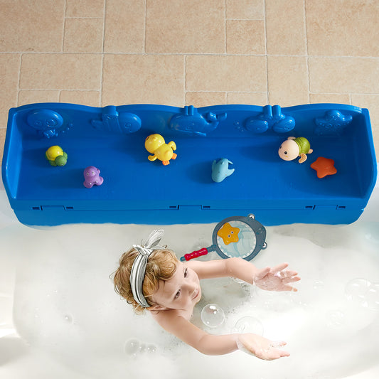 Ozean Tiere Badewanne Spritzschutz für Kinder, drehbare Design Badewanne Wanne Tablett, Wanne Regal und Organizer für Baby Bad Spielzeug, Bad Spielzeug Tolder für Kleinkinder Kinder Baby (Blau)