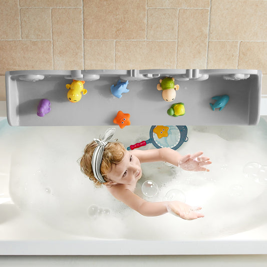 Ozean Tiere Badewanne Spritzschutz für Kinder, drehbare Design Badewanne Wanne Tablett, Wanne Regal und Organizer für Baby Bad Spielzeug, Bad Spielzeug Tolder für Kleinkinder Kinder Baby (Grau)