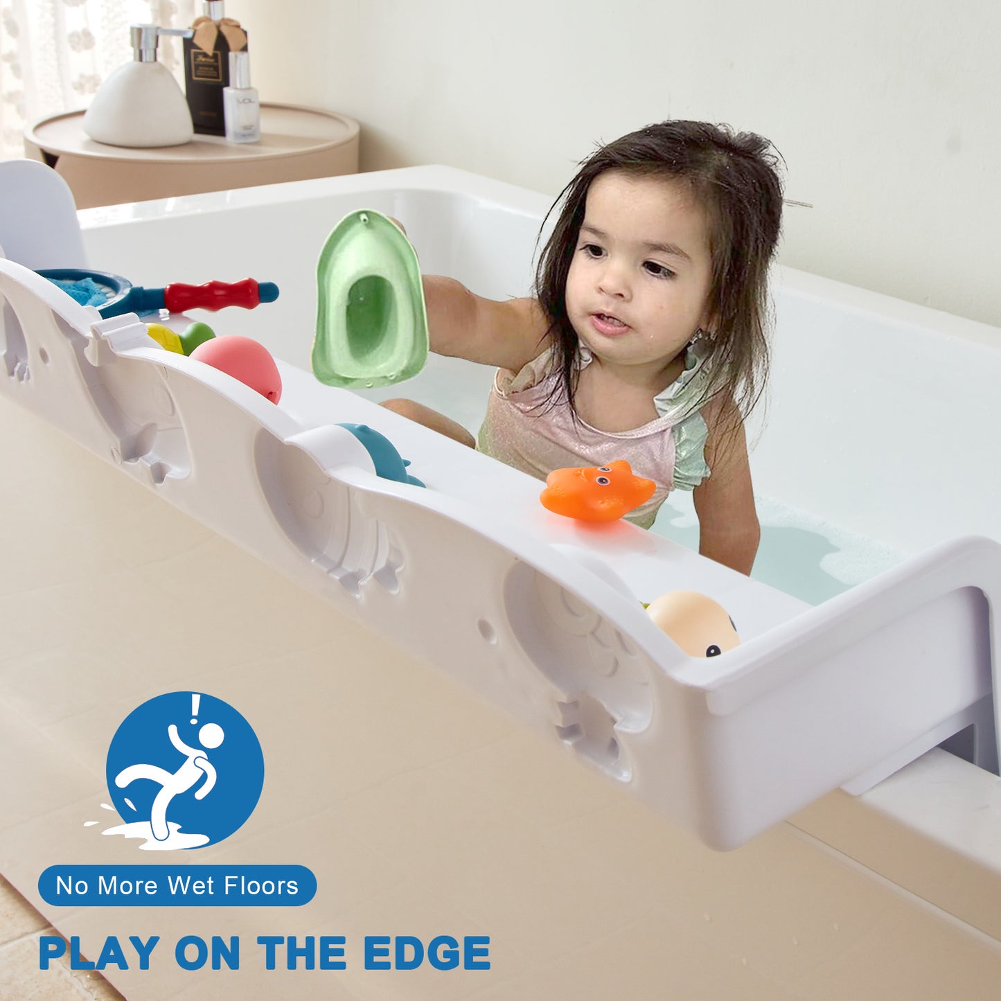 Ozean Tiere Badewanne Spritzschutz für Kinder, drehbare Design Badewanne Wanne Tablett, Wanne Regal und Organizer für Baby Bad Spielzeug, Bad Spielzeug Tolder für Kleinkinder Kinder Baby (Weiß)