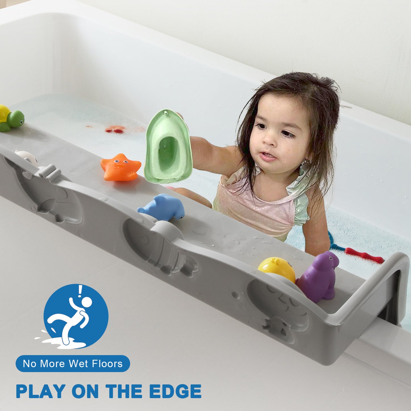 Ozean Tiere Badewanne Spritzschutz für Kinder, drehbare Design Badewanne Wanne Tablett, Wanne Regal und Organizer für Baby Bad Spielzeug, Bad Spielzeug Tolder für Kleinkinder Kinder Baby (Grau)